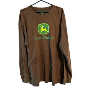John Deere XXL Long Sleeve Shirt Brown Cotton Logo Tee Tractor Workwear Ranch
